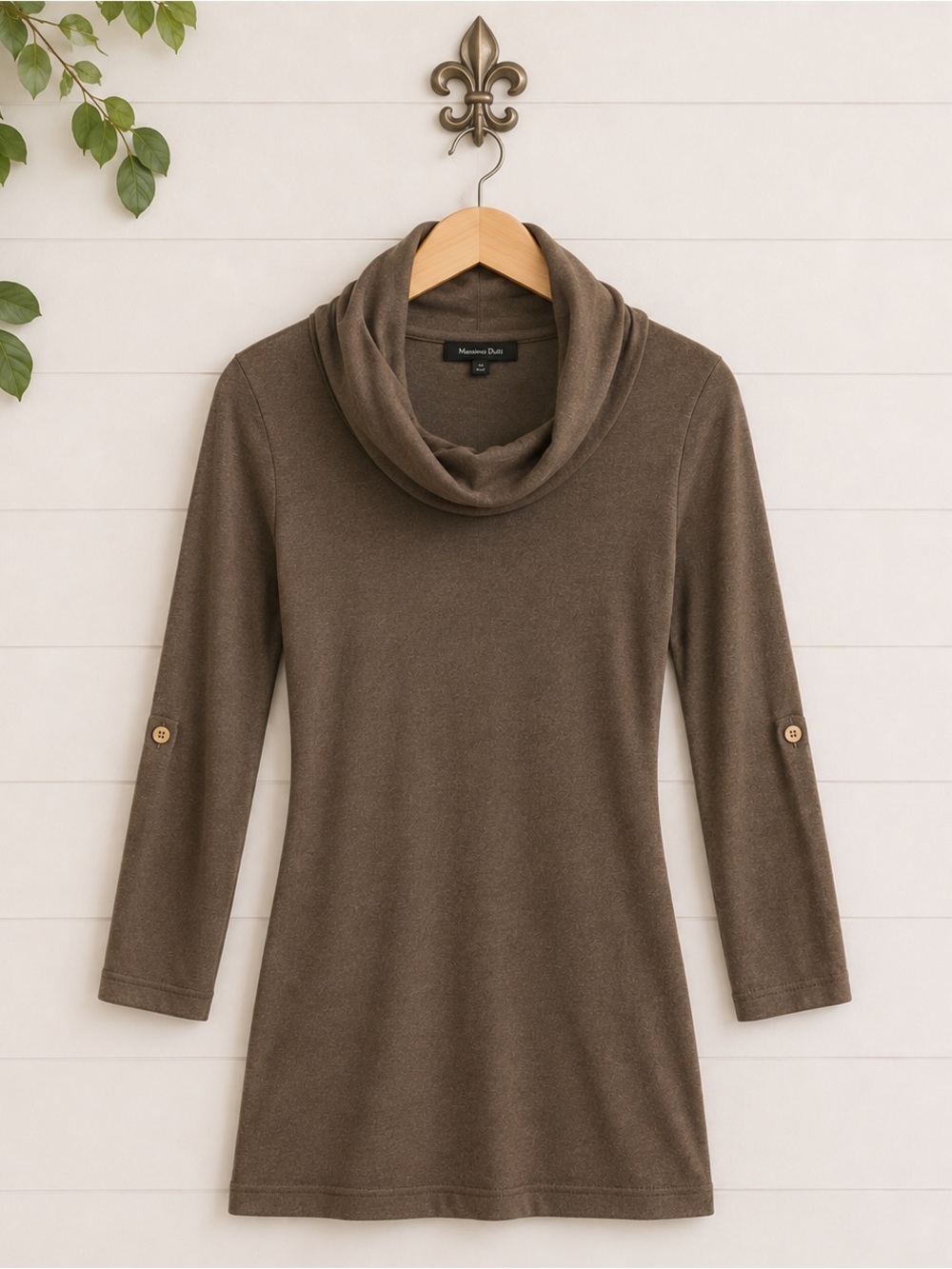 Massimo Dutti brown/olive long tunic turtleneck top sweater M